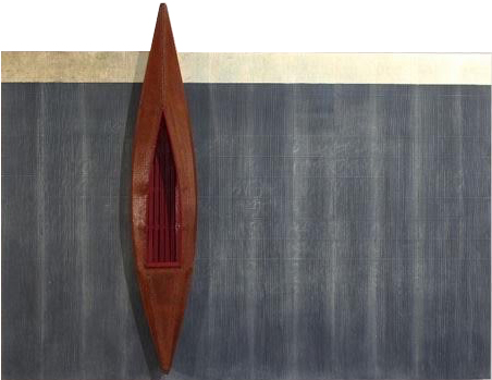 01_cropped_David Ruddell--_a_Blackboard,_Gold_Strip,_Boat_with_Red_Interior,_2015_46in_x_60in_x_5in_Painted_Fir,_Canvas,_22_Carat_Gold_Leaf