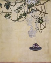 image 02_kaoru_mansour-figs_and_chandeliers_2015_54in_x_44in_acrylic_silver_leaf_glass_beads_and_ink_on_canvas-jpg